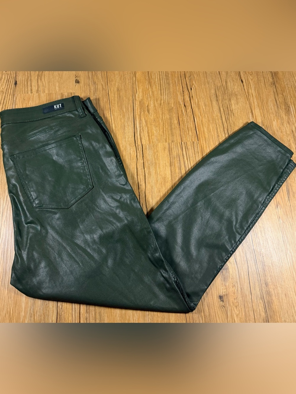 KUT From The Kloth Donna Jeans Womens 14 Olive Green Coated Moto Skinny NWT
